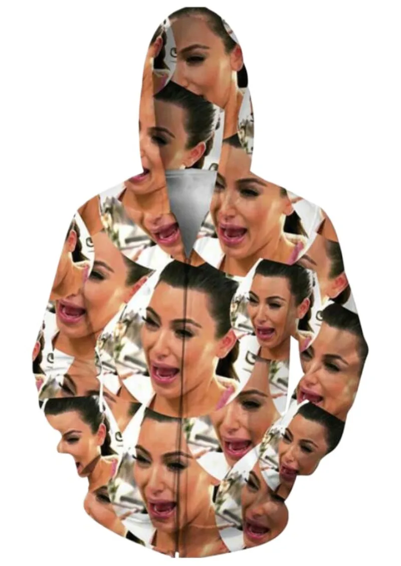 Release New Men/Womens Kim Kardashian Crying Graphic Funny 3D Print Fashion Zipper Hoodie Casual Sportswear