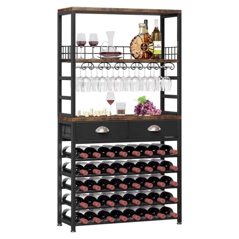 6-Layer wooden cabinets, rectangular drawers with wine racks