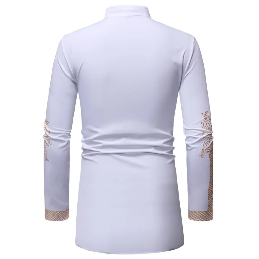 Shirt met goudprint voor heren, Ramadan, Midden-Oosten, Dubai, moslimmode, Tu Chieftain, middenlengte, moslimstijl