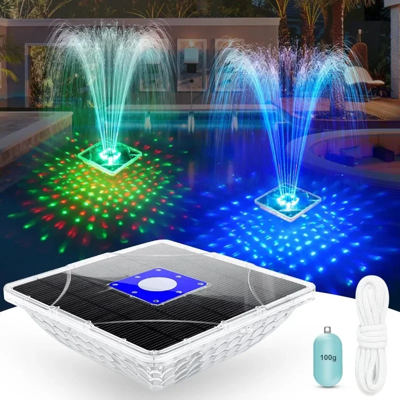 2024 Large Solar Pool Fountain With Anchor,Square Floating Pool Fountains for Inground Above Ground Pool,Solar Powered