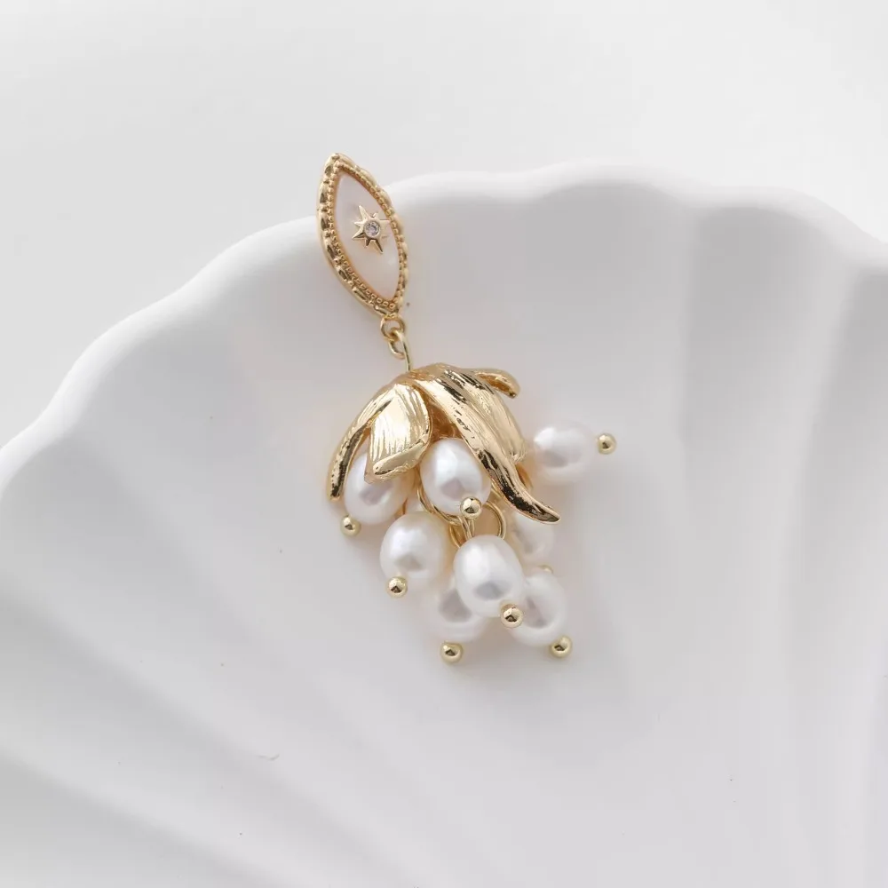 2PCS Dainty Flower Base Cap Charms Earrings Jewelry Making Eardrop Supplies DIY Brass 14k Gold Plated Accessories 21*18mm