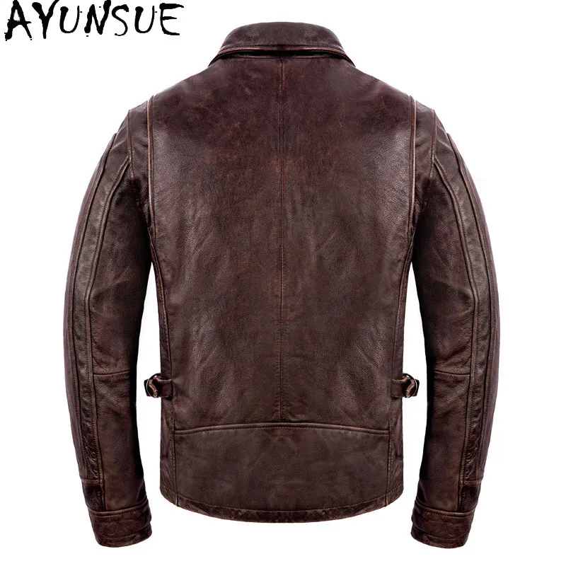 AYUNSUE Heavyweight Top Layer Cowhide Genuine Leather Jacket Men Clothing Fashion Vintage 100% Real Cow Leather Coat Lapel 2026
