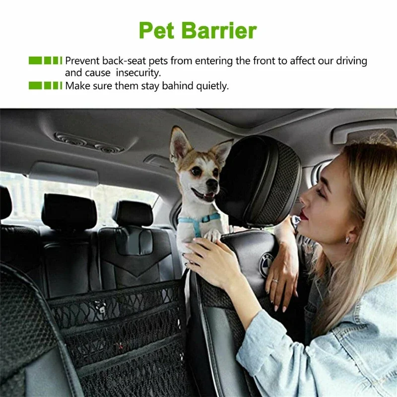 Car Net Organizer Standard Between Seat Mesh Storage Net with Pockets Front Seat Dog Barrier for Cars Trucks Three Layers