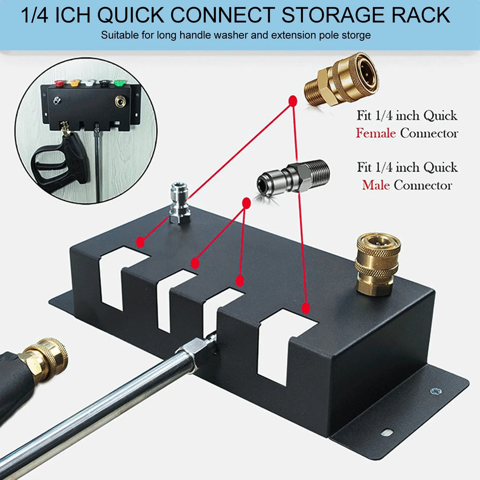 Pressure Washer Holder 1/4in Quick Connect Wall Mounted Pressure Washer Accessory Organizer Rack For Washer Nozzle Wand