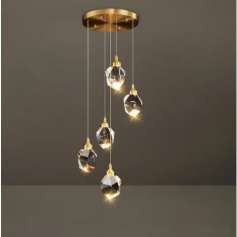 Modern Luxury Crystal LED Pendant Lamp Living Room Restaurant Bedroom Bedside Villa Stair Golden Chandelier Home Decor Lighting