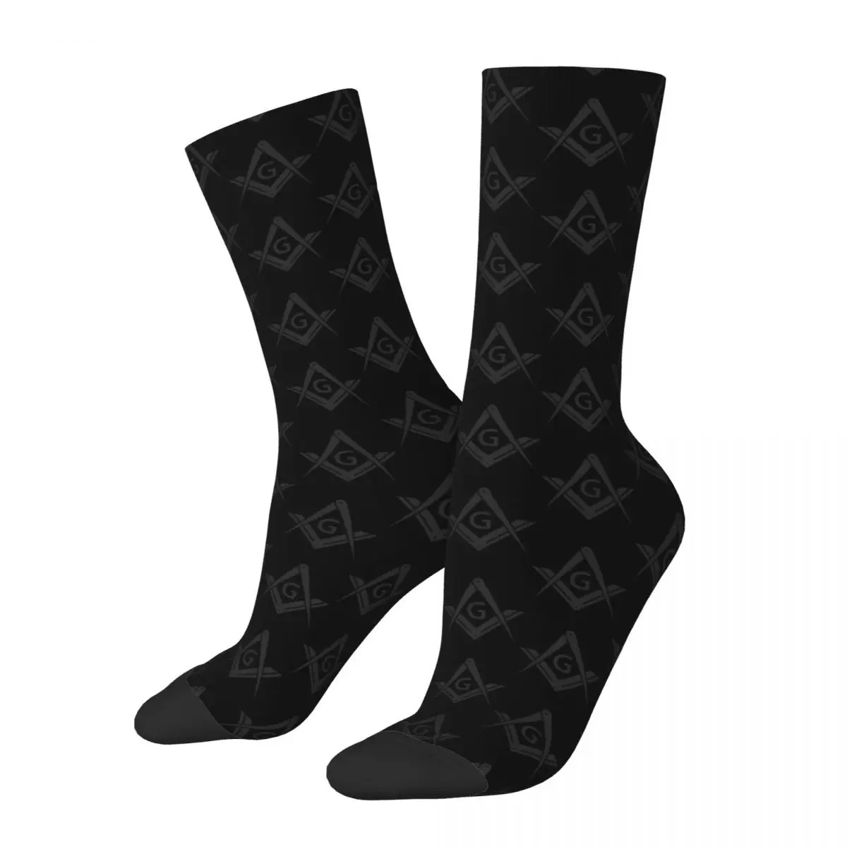 

Autumn Winter Colorful Women Men Freemason Pattern Stealth Square Compass Masonic Socks Mason Non-slip Crew Socks