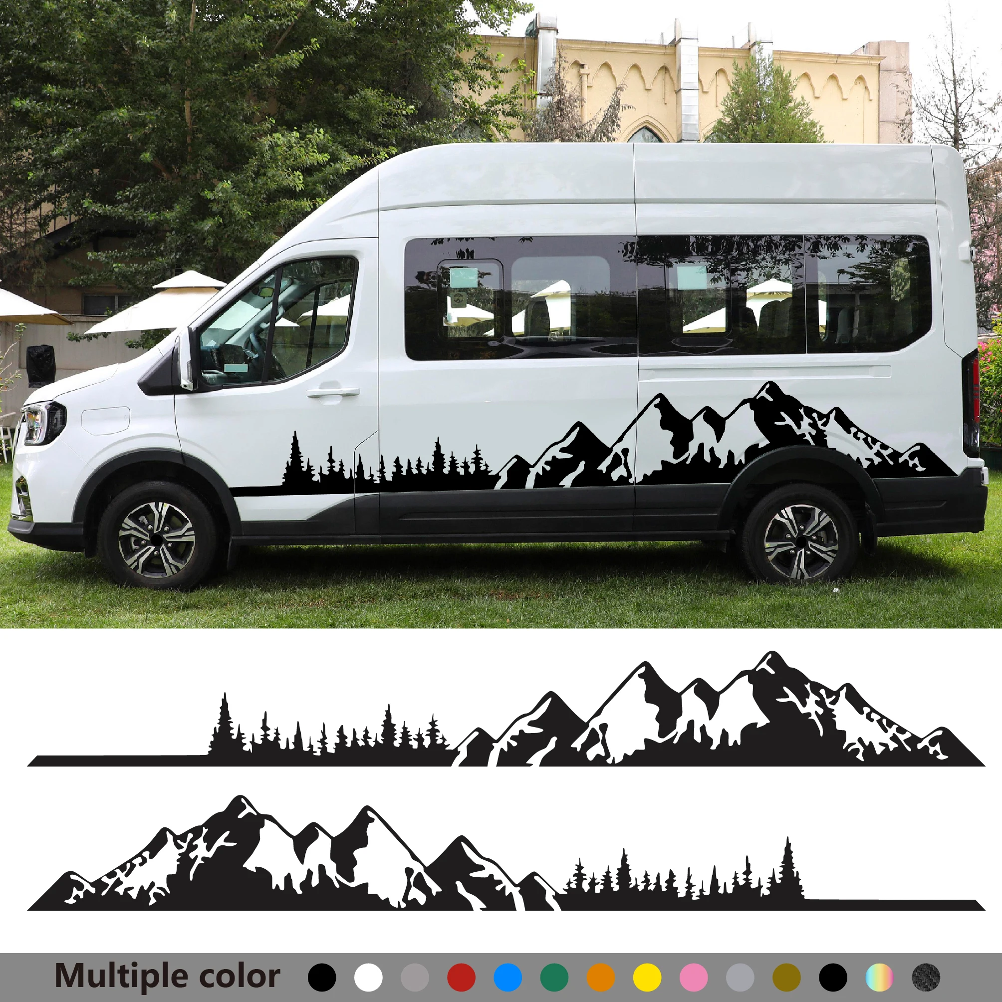 Large Mountain Trees Side Body Car Sticker Forest Landscape Auto Vehicle Door Sides Vinyl Decal for SUV Caravan RV Van Camper