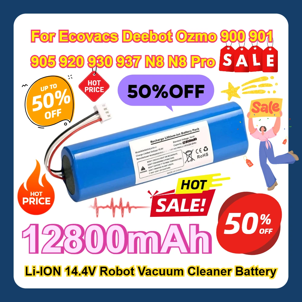 

For Ecovacs Deebot Ozmo 900 901 905 920 930 937 N8 N8 Pro Li-ION 14.4V Robot Vacuum Cleaner Battery Replacement Battery 12800mAh