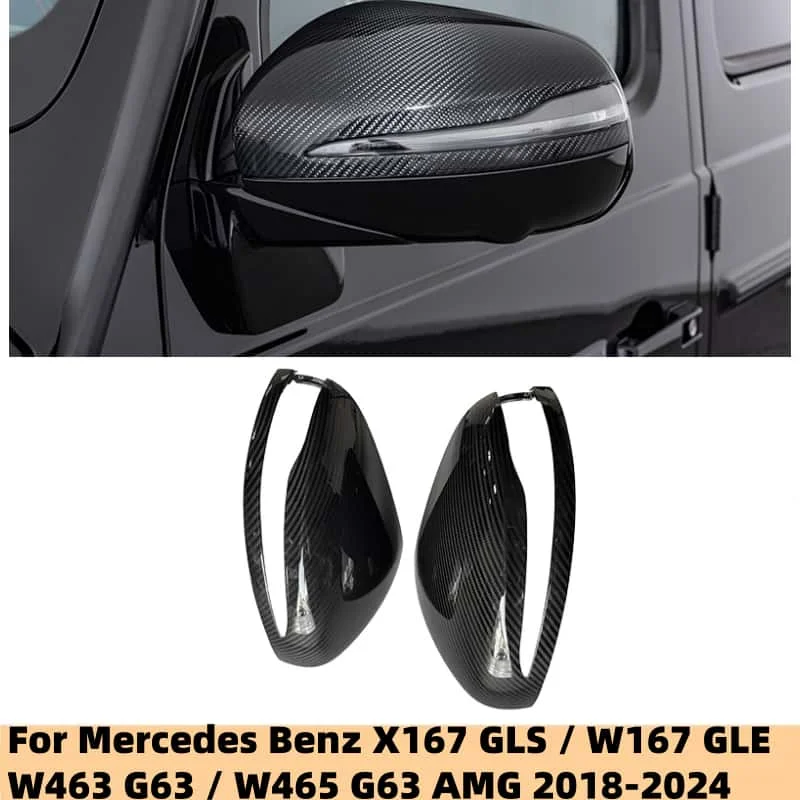 Real Carbon Fiber Side Mirror Cover For Mercedes Benz X167 GLS400 GLS63 W167 GLE350 GLE450 GLE53 W463 W465 G63 AMG 2018-2024