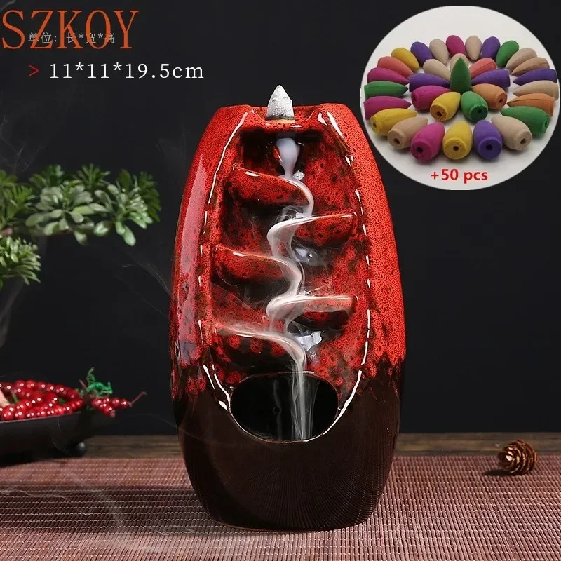 1pc Mountains River Waterfall Reflux Incense Burner Fountain Backflow Aroma Smoke Censer Holder Home Crafts +60 Incense Cones