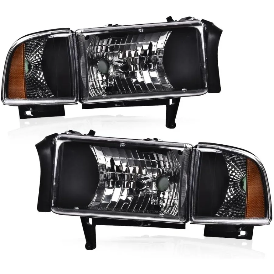 

Headlights Headlamps Assembly 1 Pair Compatible with 19942002 Dodge Ram 1500 2500 3500 Clear Lens Black Housing Amber Reflector