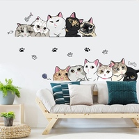 Cute Cartoon Cats Children's Room Wall Stickers Girls Princess Bedroom Home Wall Decoration Self Adhesive Wallpaper Stickers