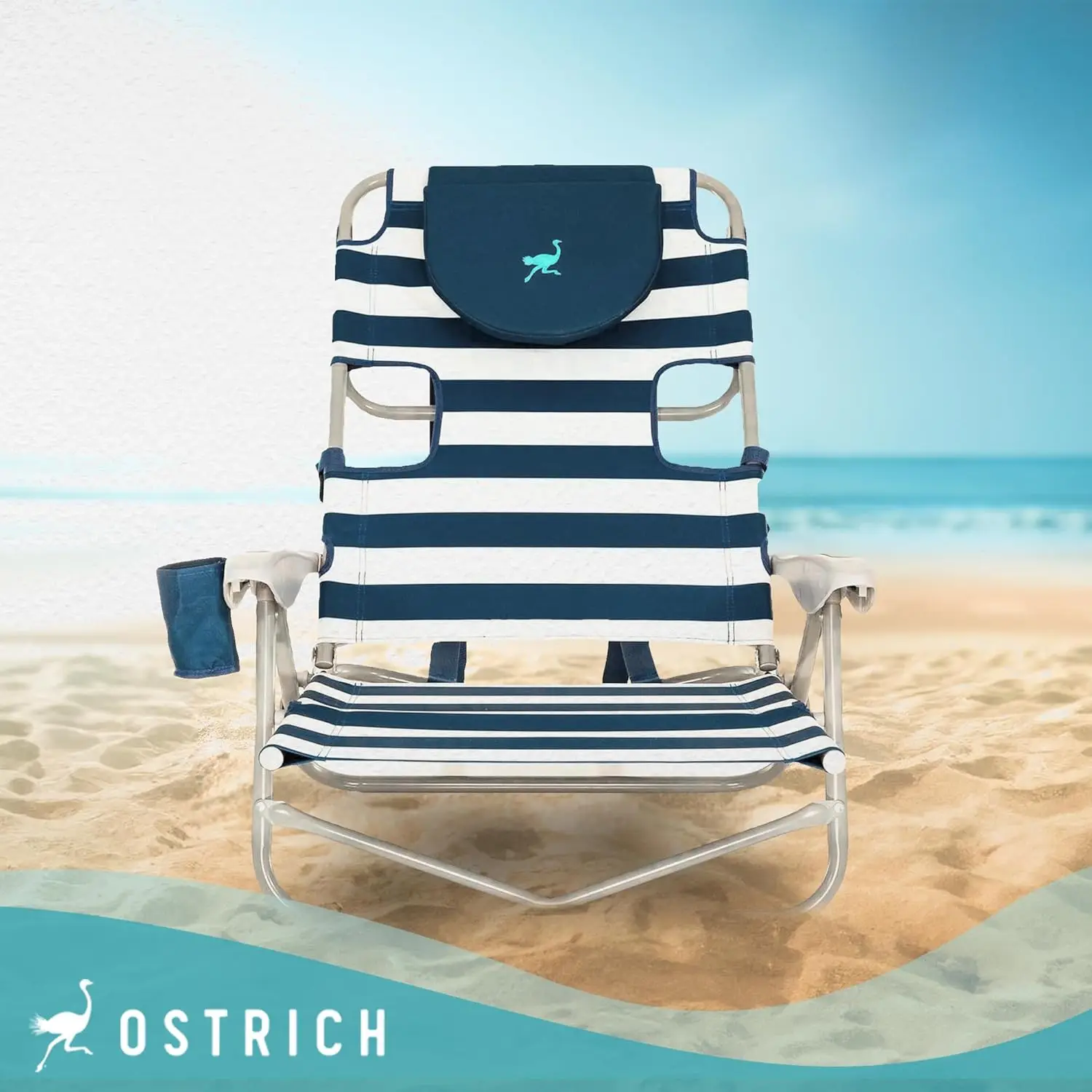 On-Your-Back Outdoor Lounge 5 Position Recline Beach Chair (2 Pack)