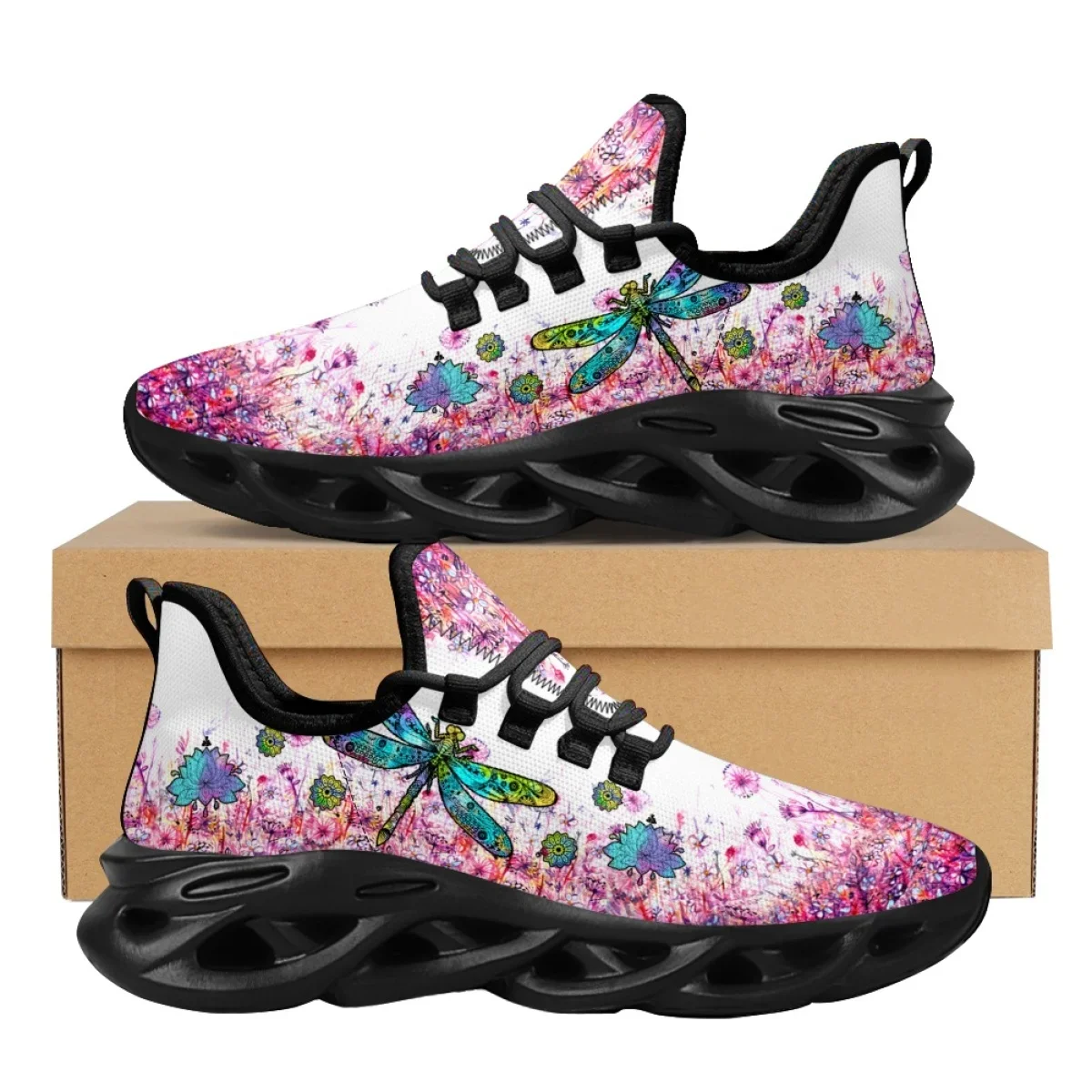 

Floral Dragonfly Women Shoes Lightweight Outdoor Flat Shoes Brand Design Thick Sole Sneakers Female Girls Casual Footwear New