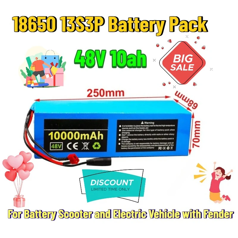 

18650 48V 10ah 13S3P Battery Pack Lithium Battery Scooter and Electric Vehicle with Fender