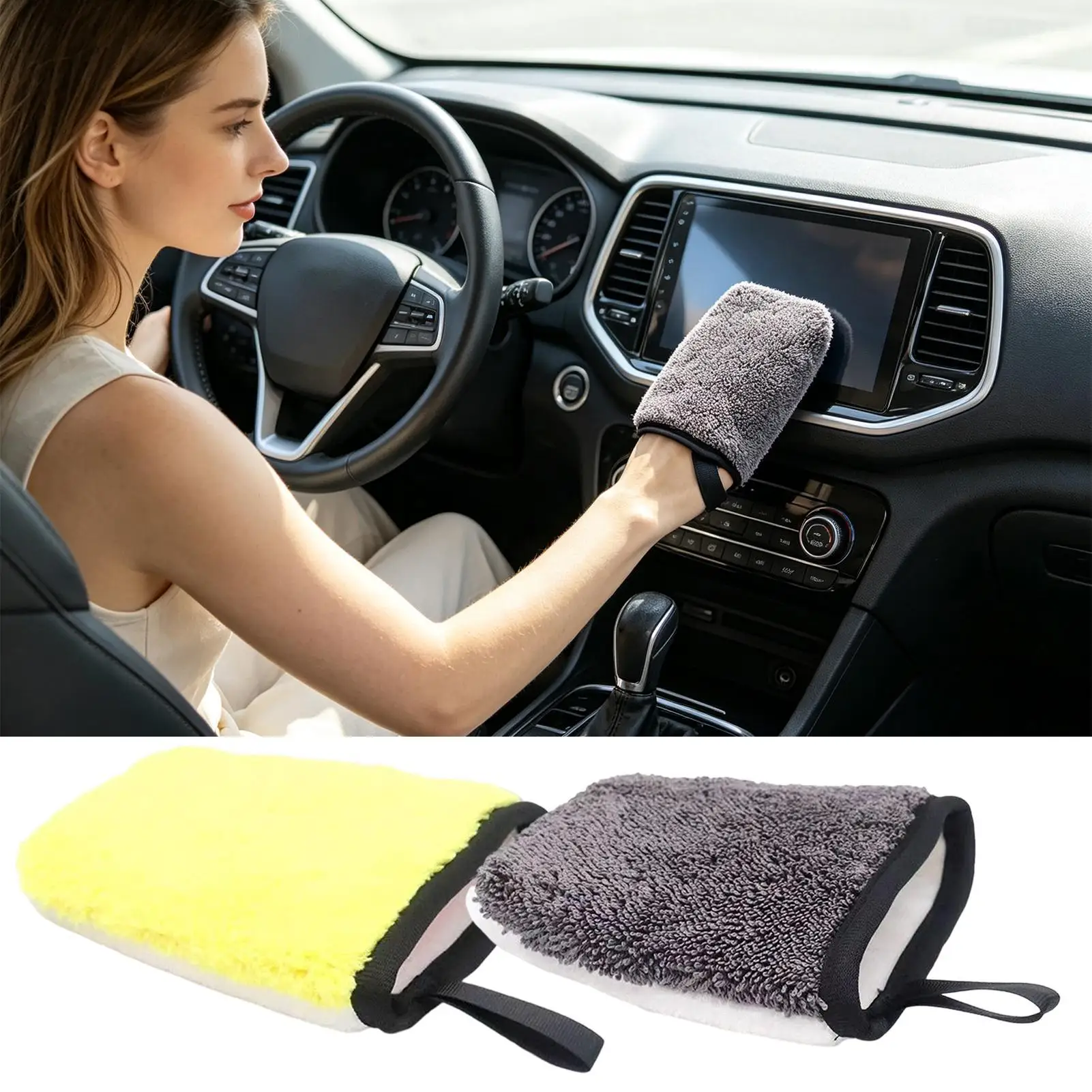 1PC Microfiber Wash Mitt Dual-Sided Reusable Detailing Cleaning Brush Microfiber Wash Mitts for Auto Leaning Accessories