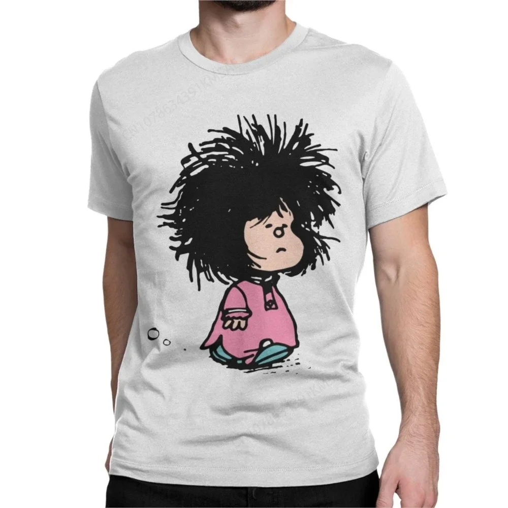 Men Women's Mafalda With Nightgown Quino Argentina Cartoon T Shirt Cotton Tops Round Collar Tee Shirt Plus Size T-Shirt