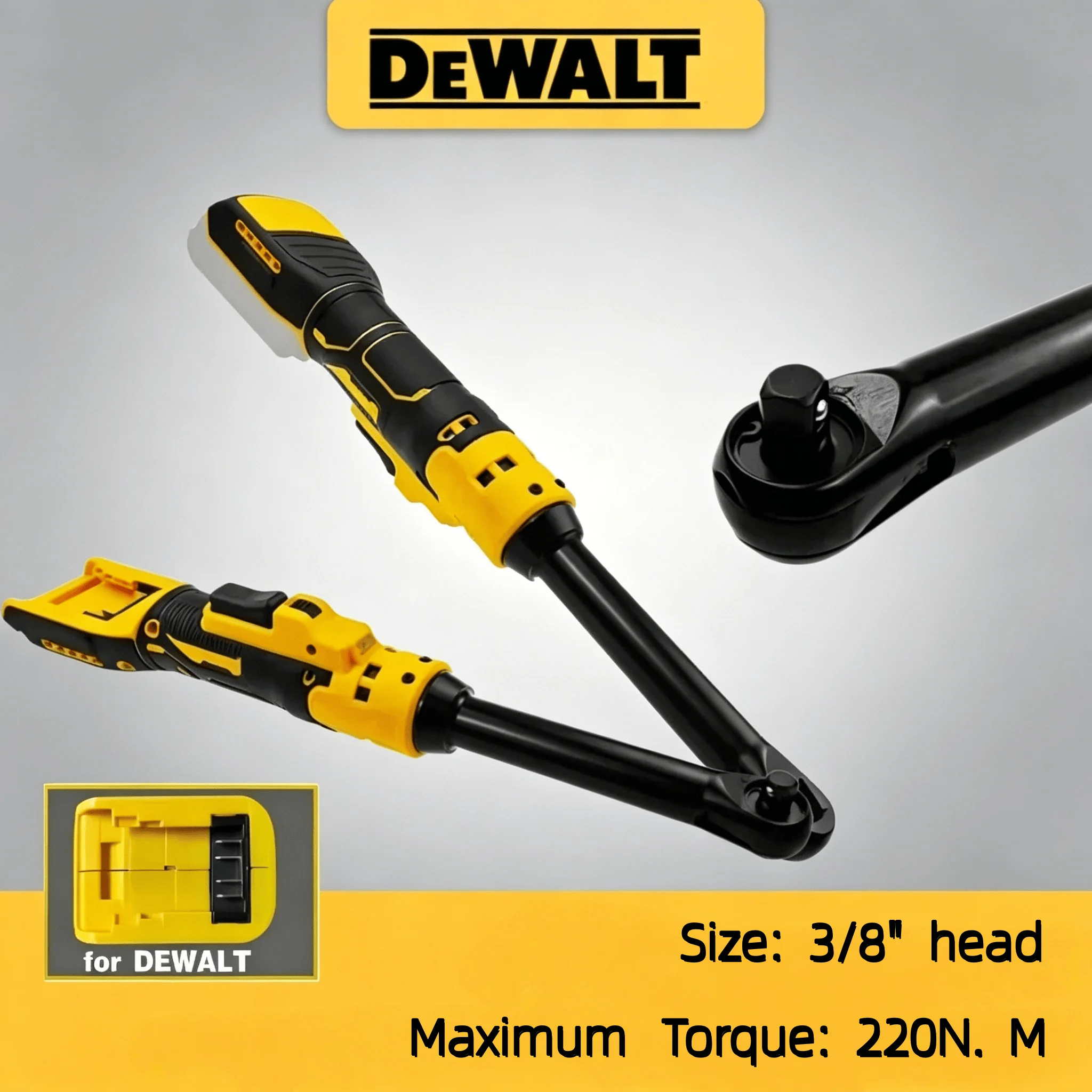 

DEWALT JLBS 3/8" Cordless Ratchet Wrench, 6 Inch Extended Head 220N.m Compatible with DEWALT Battery, Nut Disassembly Power Tool