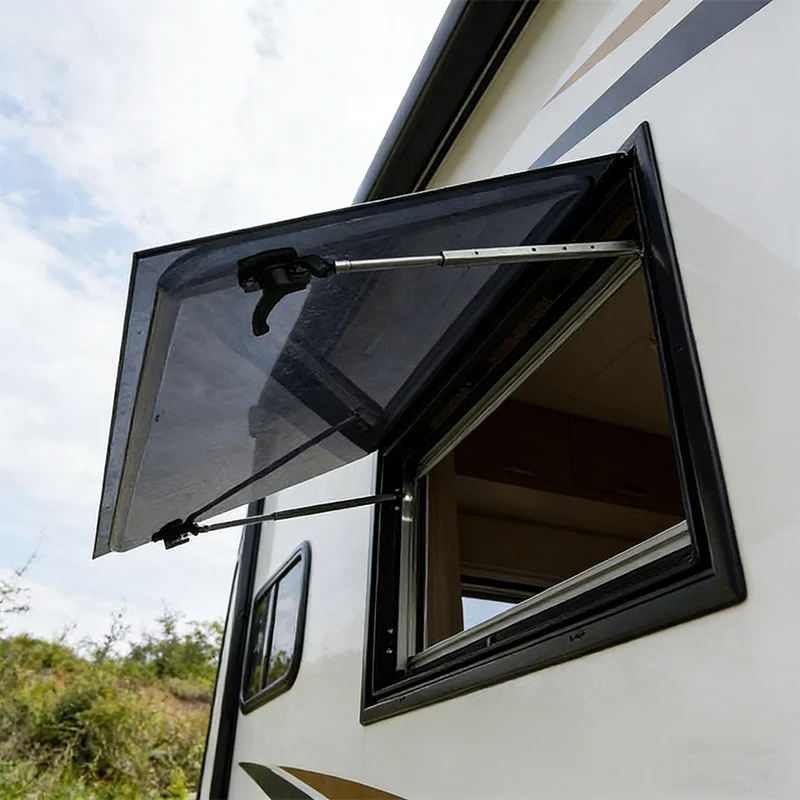 

Flat Right Angle Caravan Window Side Hinged Window With Various Sizes and Inner Frames for Choosing
