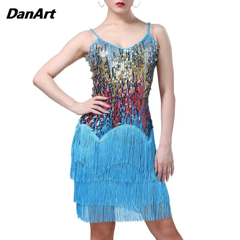 Latin Dance Dress Lady Sequin Tassel Stage Performance Outfit Jazz Tango Cha Cha Rumba Dance Girls competition Training Costume