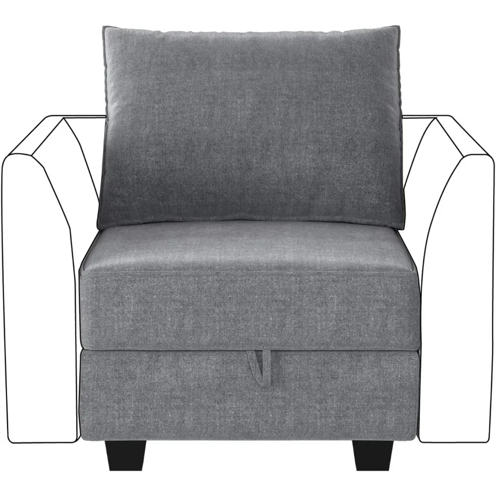 Modern Fabric Middle Module for Modular Sofa Customizable Sectional Sofa Couch Accent Armless Chair