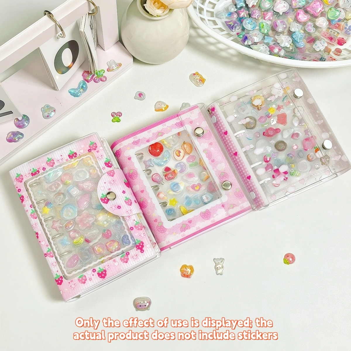 1Pc Cute Pink Strawberry Series Notebook, M5/A7 Heart-Shaped Notebook, Strawberry Glitter Series, 3D Embossed Sticker Book, Laser Sticker Book, Bubble Sticker Storage Book, Refillable Notebook, Pp Material, High Transparency, for DIY Notebooks, Sticker Books, Sticker Storage, Notebooks, Scrapbooks, School Supplies, Office Supplies, Etc