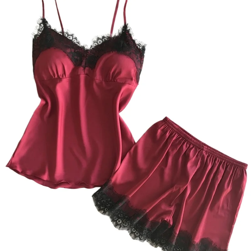 Sexy Pajama Pants for Ladies  Strapless Nightgowns  Summer Sexy Silk Two-piece Set  Strapless Short Pants for Ladies' Home Wear