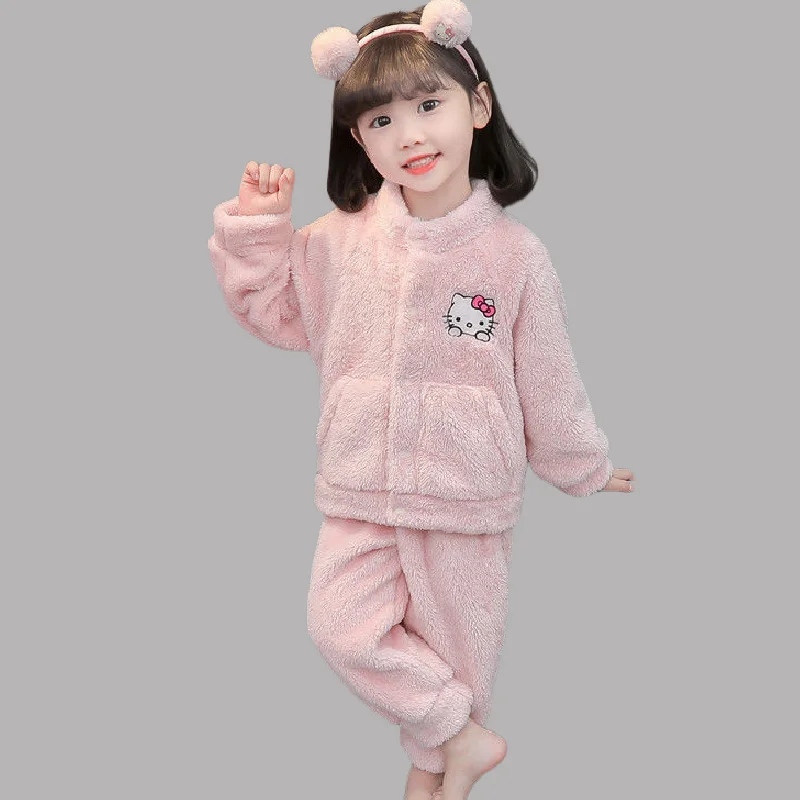 Hello Kitty Hot Sanrio Girl Pajamas Suit Kuromi Kawaii Children Home Clothing Loungewear with Velvet Thickening Cartoon Gift New