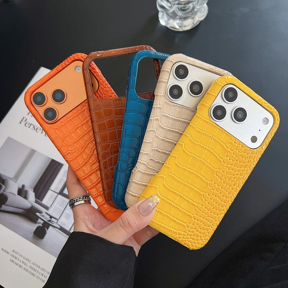 Crocodile Patterned PU Leather Glossy Case For iPhone 18ProMax 17 16 15 14 Pro Max Plus 13 12 11 Luxury Creative Frameless Cover