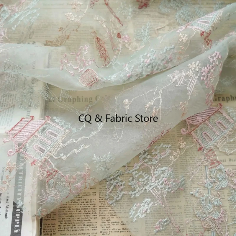 Exquisite Chinese-style Embroidered Lace Fabric for Spring and Summer Fashion Dresses and Gowns By The Meter