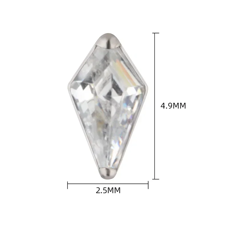 Titanium Rhombus Ear Piercing Earrings, Zircon Paved