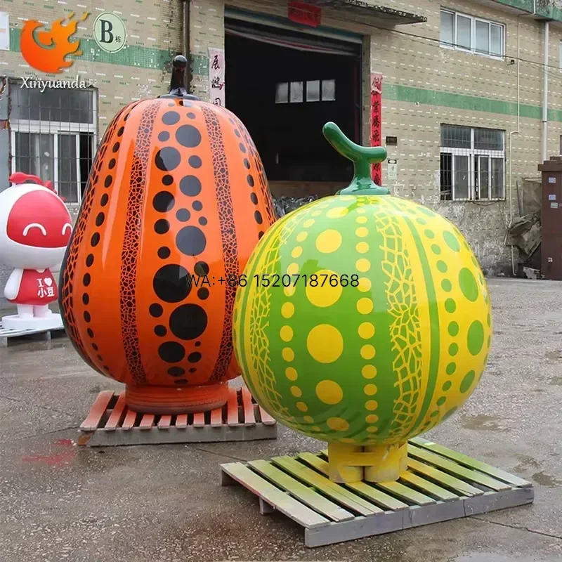 Wmwmnu Customizable Fiberglass Cantaloupe and Pumpkin Sculpture Painted Crafts for Garden Landscape Food Style Decor