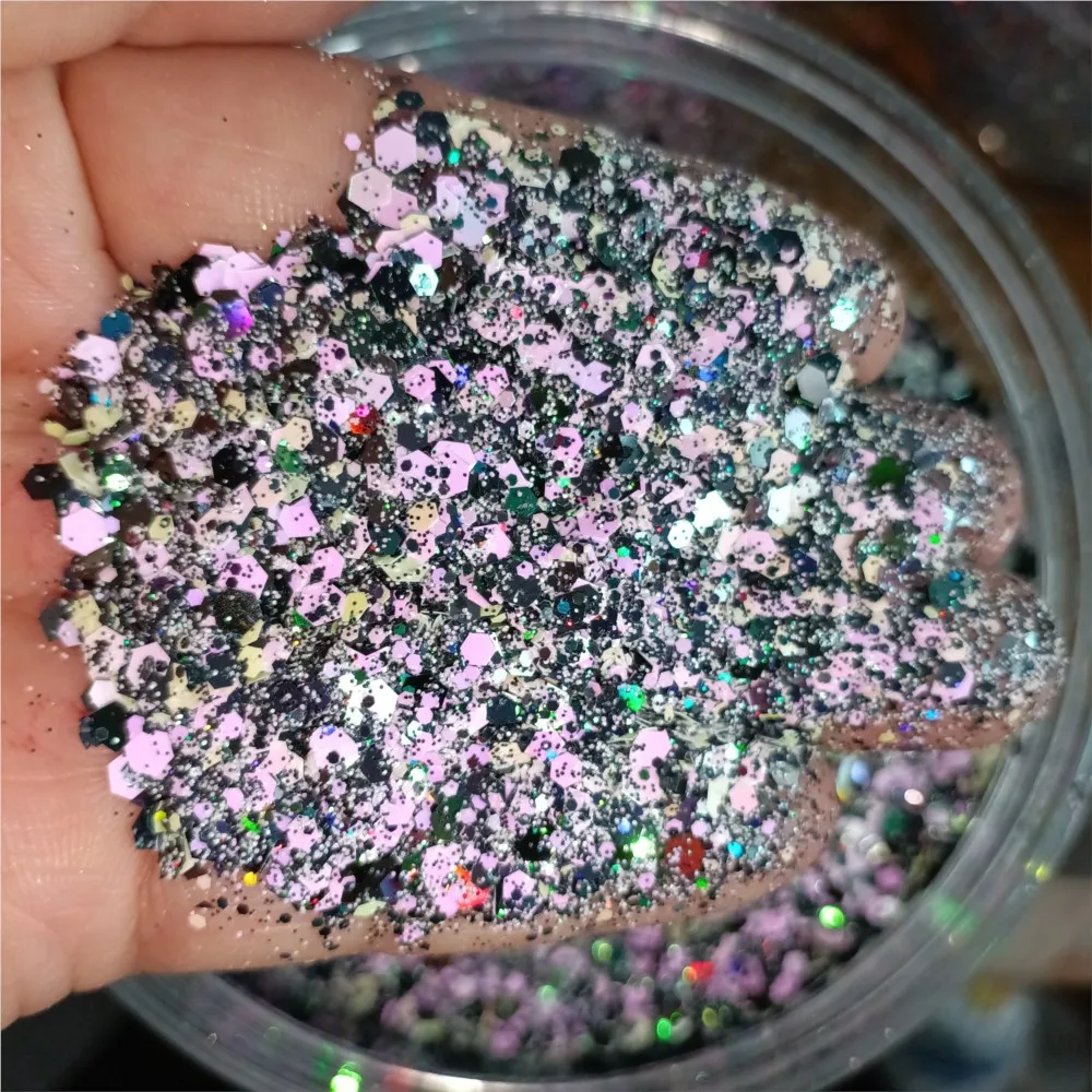 50g/Pack Holographic Chunky Nail Glitter Sequins Iridescent Mixed Hexagon Sparkly Slice Flakes Body/Eye/Manicure Glitter Powder