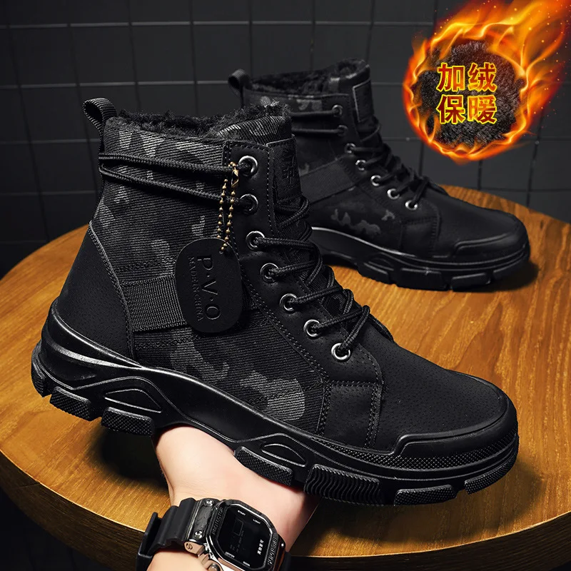 

Men's Shoes 2025 Cotton Shoes with Velvet Winter Warm Camouflage Work Boots Sports and Leisure Wear resistant Trendy Shoes