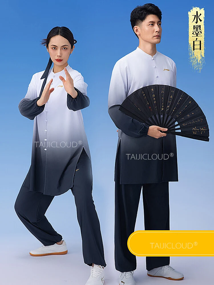 2024 Unisex Tai Chi Kung Fu Suit - Chinese Ink Wash Gradient Martial Arts Performance Wear for Baduanjin Autumn/Winter Training
