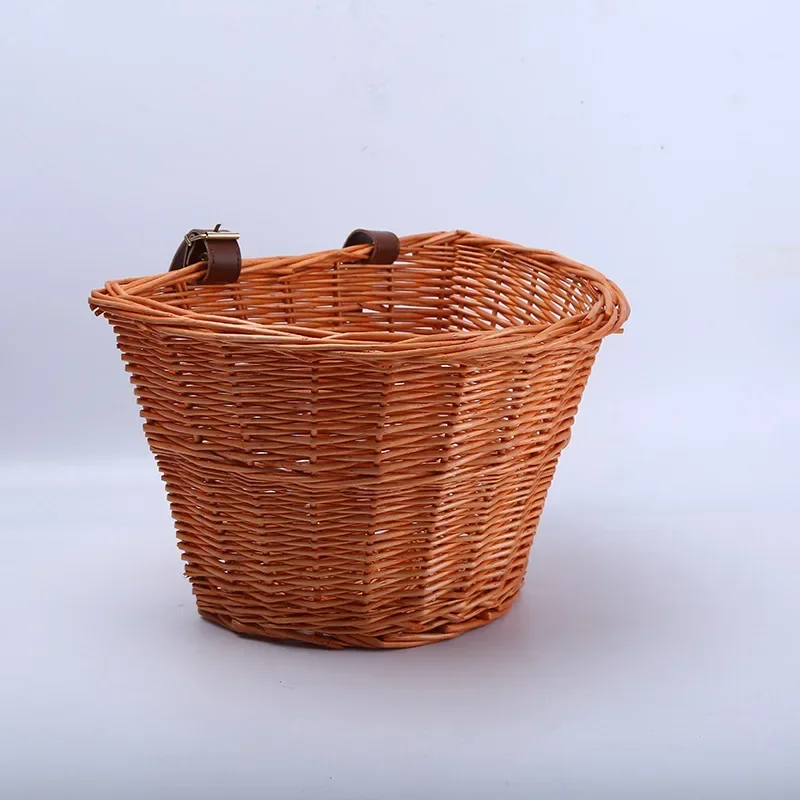 Willow woven D-shaped bicycle basket, shopping basket, mountain bike, electric cart, food basket, rattan front basket