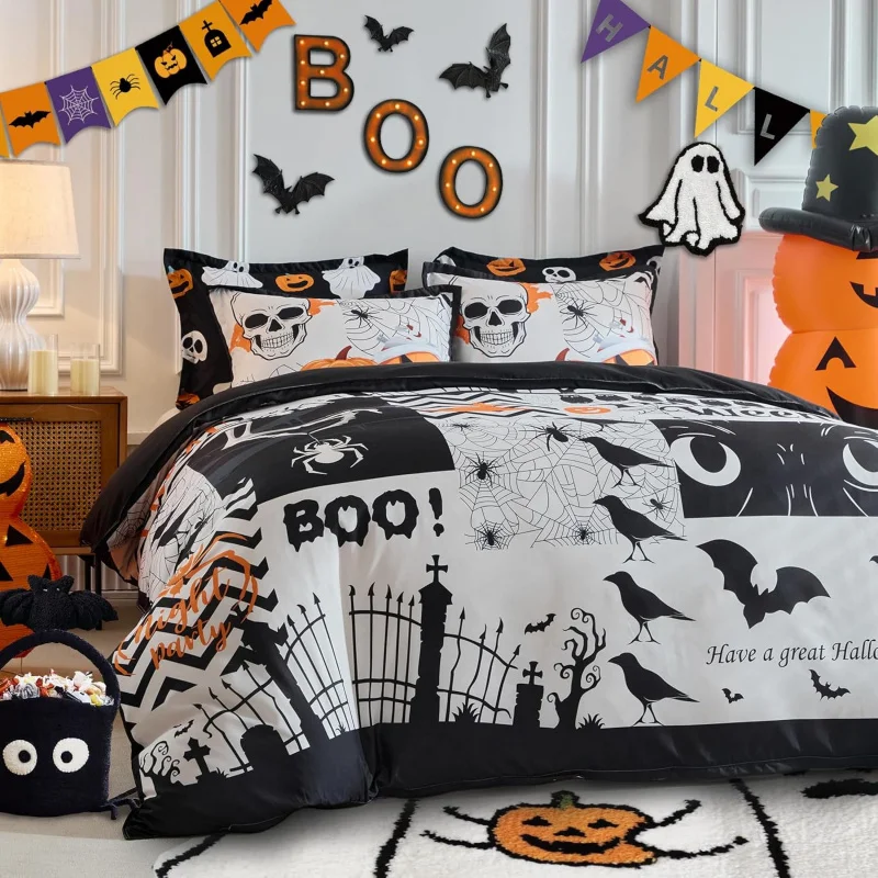 

Halloween duvet set twin bed 3-piece pumpkin ghost festival themed home decoration bedding