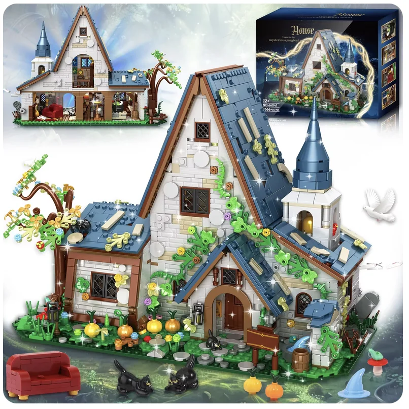 2666Pcs MOC Forest Architecture Magic Witchs House Building Block set The Dark Forest Home Education Brick Toys Children Gift