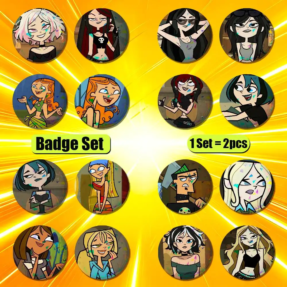 For Gwen Total Drama Island Enamel Pin Badge Set 2PCS Button Round Metal Brooch Custom Collectible Ita Bag Pins