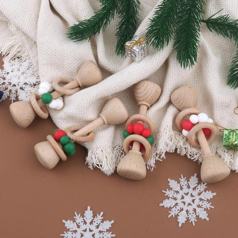 놀이를위한 나무 아기 딸랑이 그립 아기 젖니가 남 장난감 청각 감각 자극 간호 선물 Boho 스타일 0-12 개월 15UB