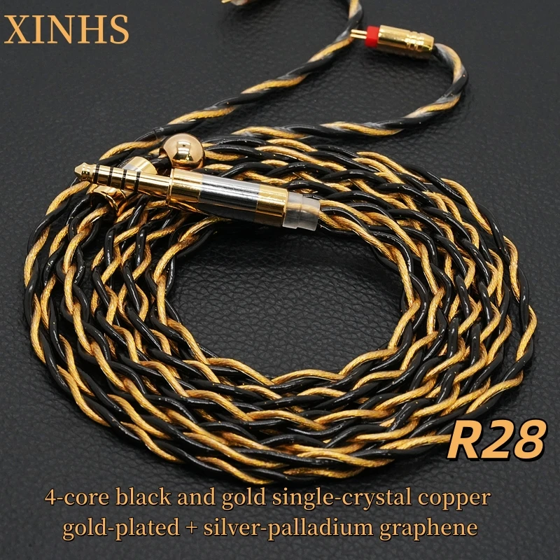 

XINHS R28 4-Core Black Gold OCC Single Crystal Copper Gold Plated Silver Palladium Graphene Hybrid Earphone Upgrade Cable 4.4mm