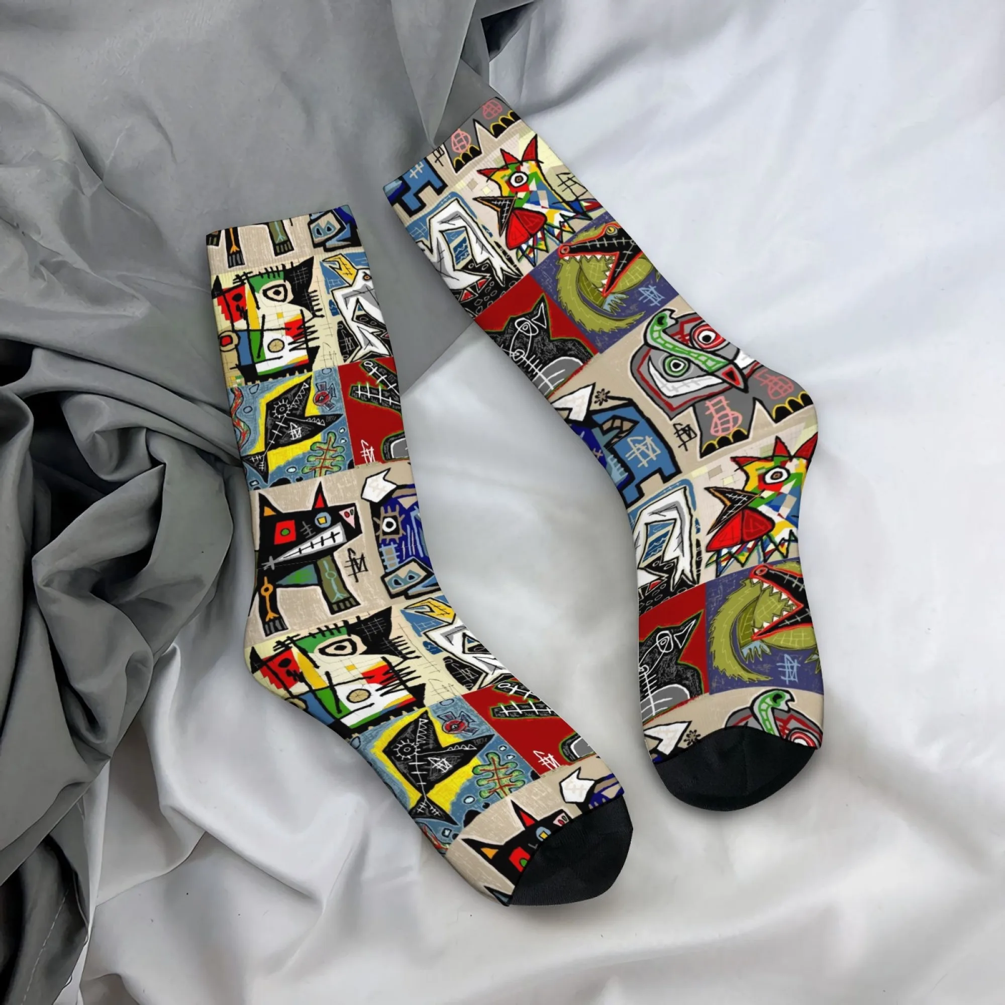 Cubist-Style Painting Abstract Art Socks Retro Fashion Men's Socks Novelty Funny Socks Breathable Non-Slip Casual Sports Socks