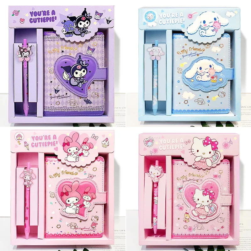 Hello Kitty Cute Cartoon Sanrio Hand Book Set Gift Box Cinnamoroll Notebook Student Color Page Notes