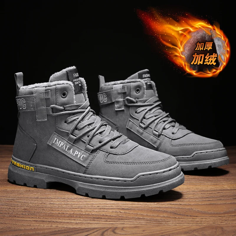 اتجاه الشتاء الجديد كبير الحجم الصوف الدافئة لينة ومريحة الرجال كبيرة الحجم الجلود الدانتيل متابعة عالية المساعدة أحذية السيارات #4