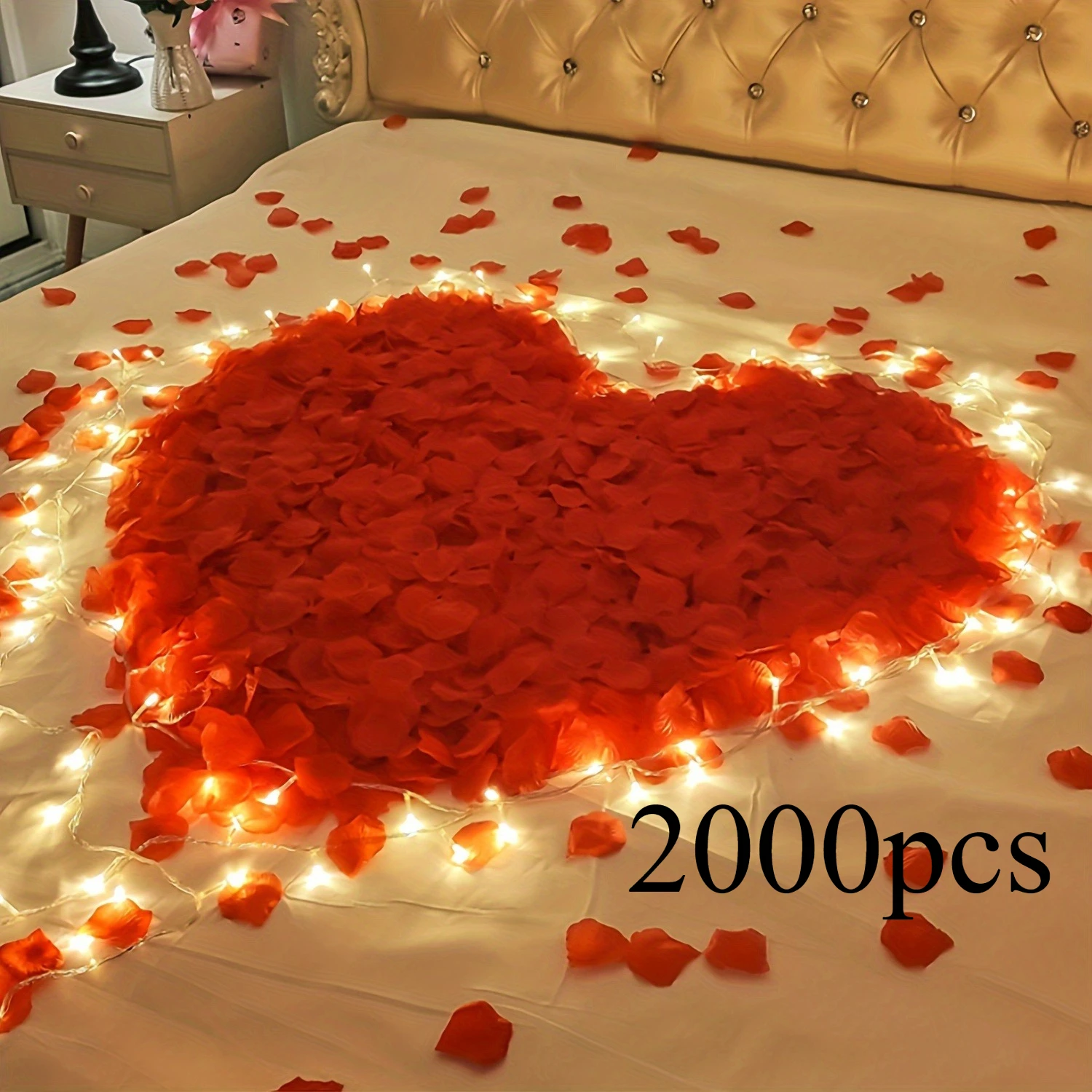 2000 قطعة من بتلات الورد الأحمر - بتلات الورد الاصطناعية مناسبة لعيد الحب والليالي الرومانسية وزخارف المقترح