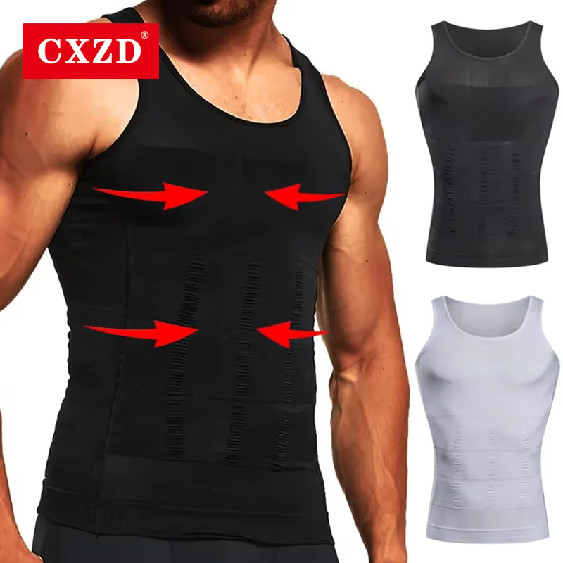 CXZD-Camiseta de compresión para hombre, ropa moldeadora adelgazante, chaleco moldeador de cuerpo, camiseta interior, camiseta sin mangas para pérdida de peso, chaleco con corsé, Control del vientre