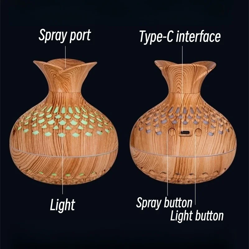 가정용 전기 초음파 가습기, 나뭇결 꽃병, 데스크탑 에센셜 오일 디퓨저, 가정용 공기 청정기