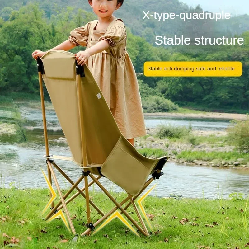 Outdoor Folding Moon Chair, Portable Camping Chair, Fishing and Picnic High Backrest, Reclining Beach Chair, Sketching