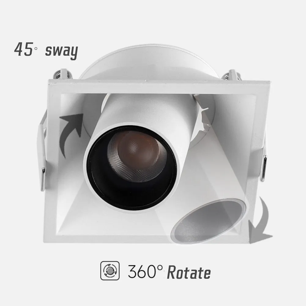 Wpuszczany reflektor COB Kwadratowa wąska ramka LED Downlight 7 W 10 W 15 W 20 W 30 W Przeciwodblaskowy 360 ° Obrót Możliwość przyciemniania