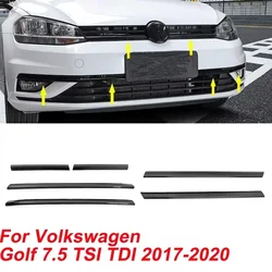 Front Center Grille Insert Grill Mesh Cover Molding Trim Garnish For Volkswagen Golf 7.5 TSI TDI 2017-2020 Gloss Black Bodykit